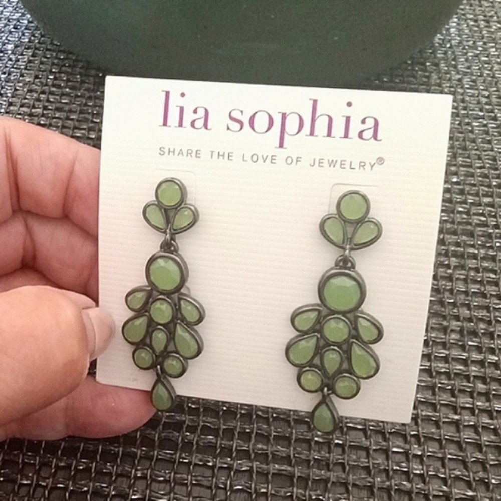 Green Crystal Chandelier Pierced Earrings